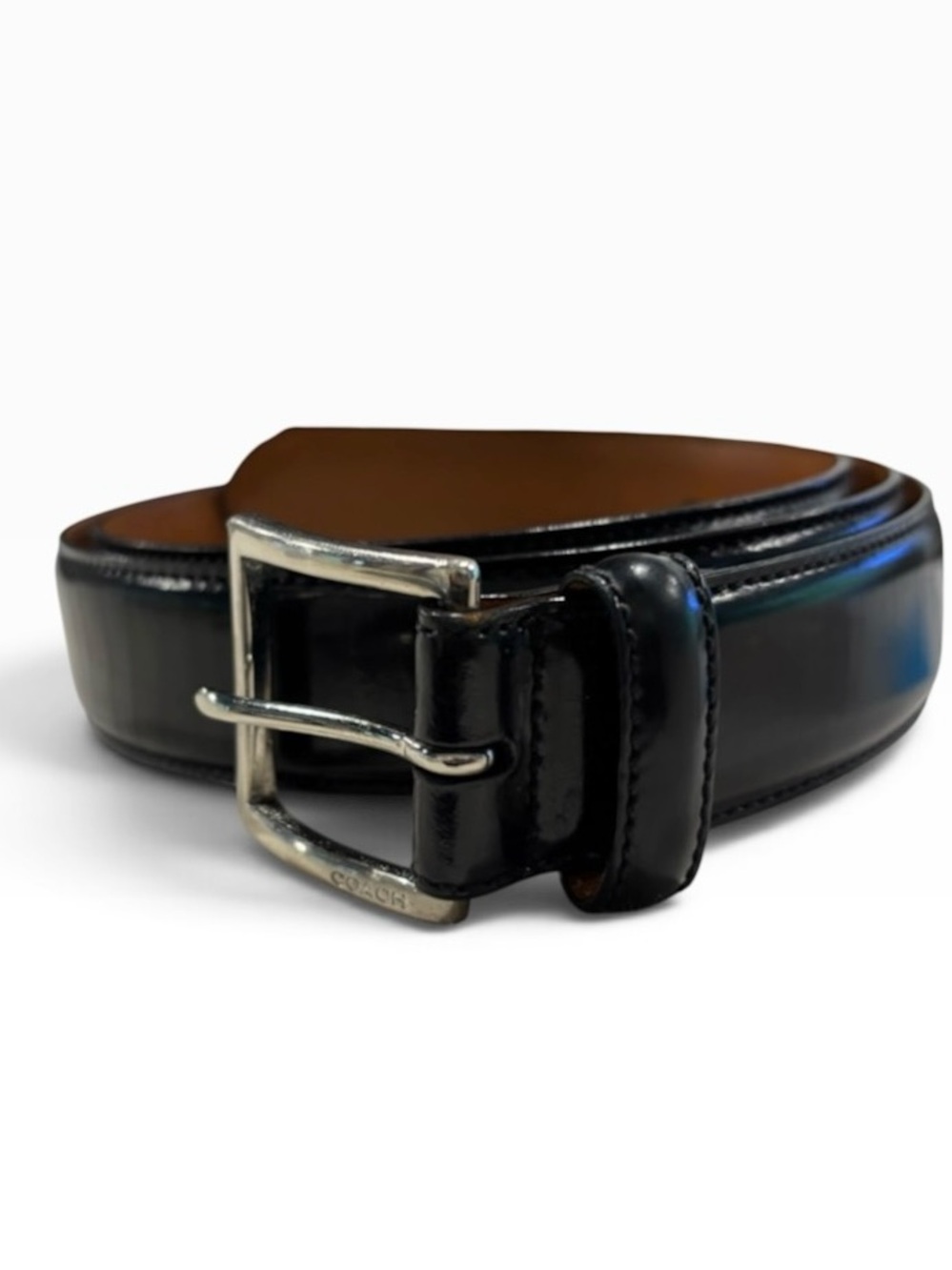 Vintage COACH Men’s Dress Belt Classic Black Leather Ribbed Pleated Sz 36
